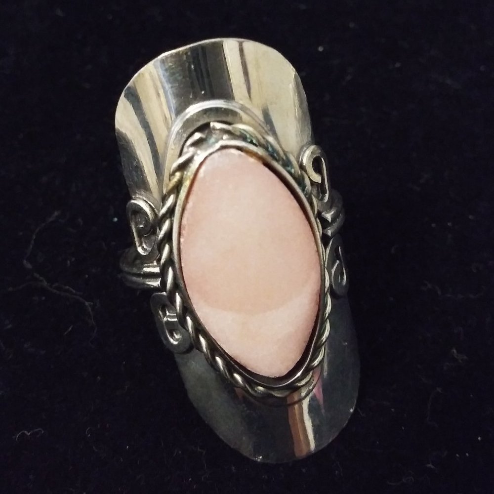 Boho Gypsy Rose Colored Natural Stone Pewter Ring